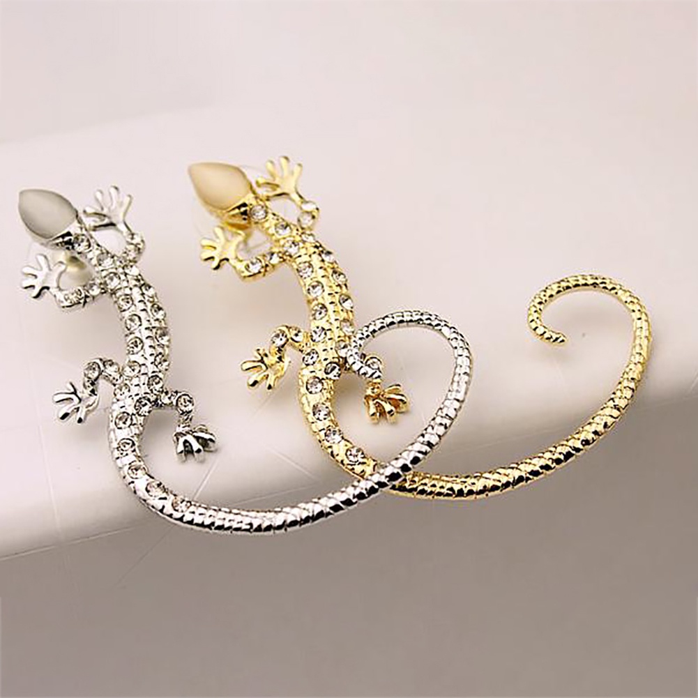 Hu Hu Hu Hu Hu Alat Bantu Pasang Kacamata♡ Anting Tusukclipon Desain Kadal Hias Berlian Imitasi Gaya Gothicpunk Untuk Wanita