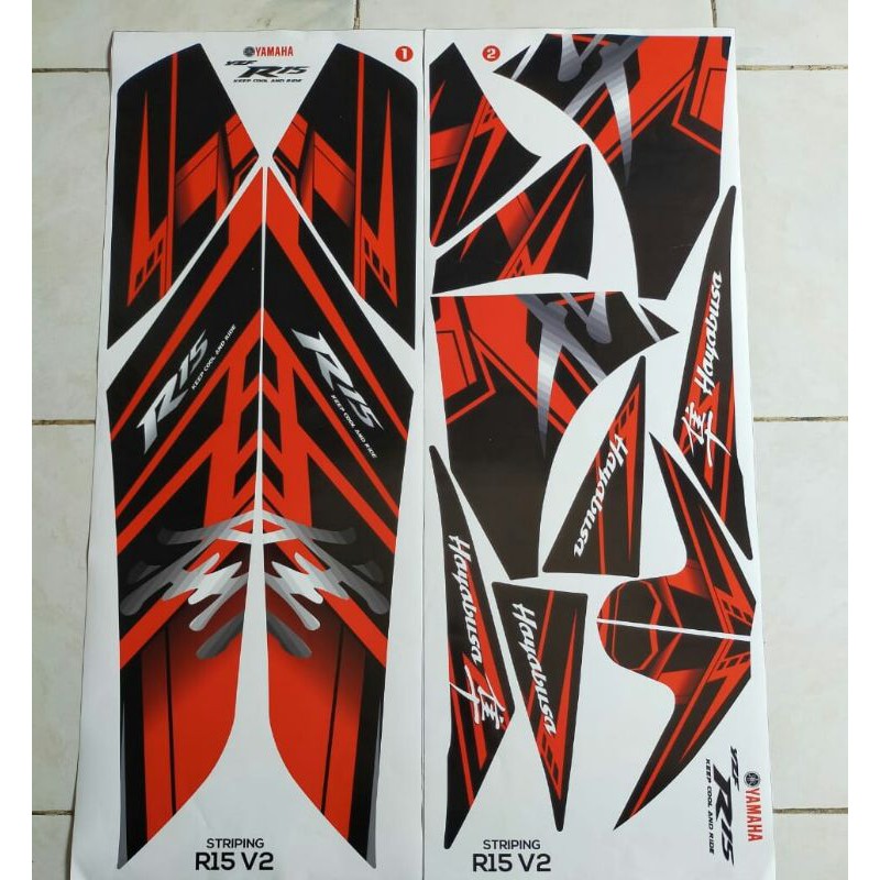 striping variasi Yamaha R15 V2 hayabusa Hitam merah