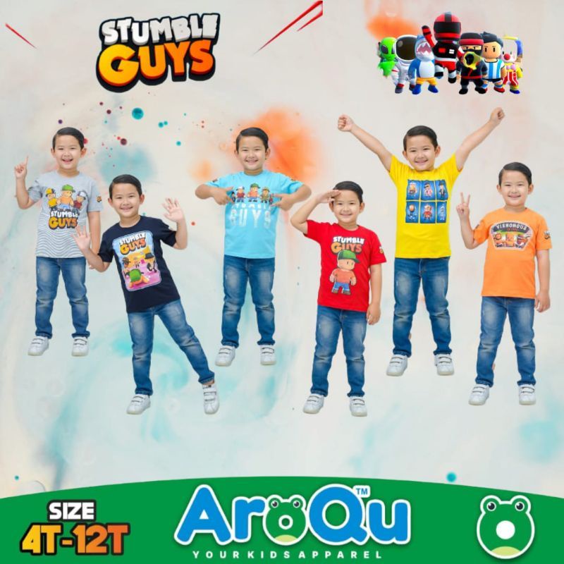 Kaos AroQu T-Shirt Boy STUMBLE GUYS series size 4-12 T aroqu stumble guys