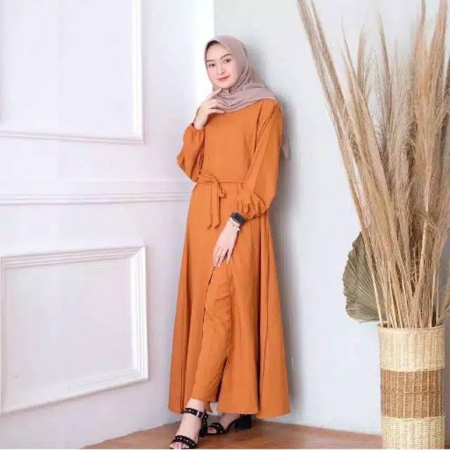 TANIA SET 2IN1/SETELAN GAMIS DAN CELANA / FASHION MUSLIM TERBARU/DRESS KEKINIAN (BANYAK SIZE M, L, XL)