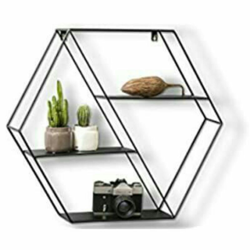 Rak dinding besi - Rak pot bunga besi Dekorasi - Hexagon segi enam