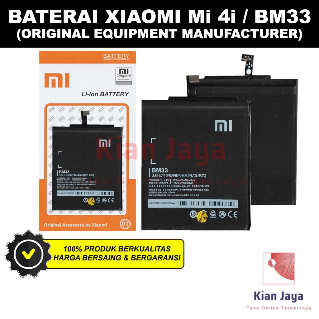 Baterai Hp XiaoMi Mi4i BM33 Original OEM Batre Batrai Battery Mi 4i BM 33