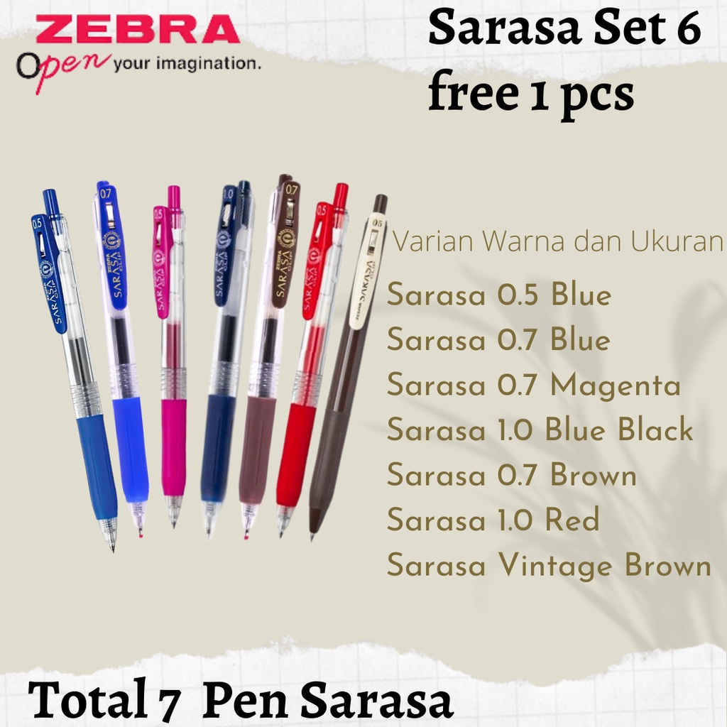 

Asaba Bandung - ZEBRA Sarasa Pulpen Pena 0.5mm Retractable Ballpoint Water Bassed Alat Tulis Clip 05 / Sarsa 0.7 / Pulpen Gel Zebra Sarasa Clip Vintage / Sarasa Clip Vintage / Paketan Sarasa (Total 7 Pulpen ) Best Seller