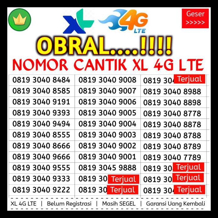 Kartu Perdana Nomor Cantik Xl 4G Kuartet 8888 000 Couple Kode 1221