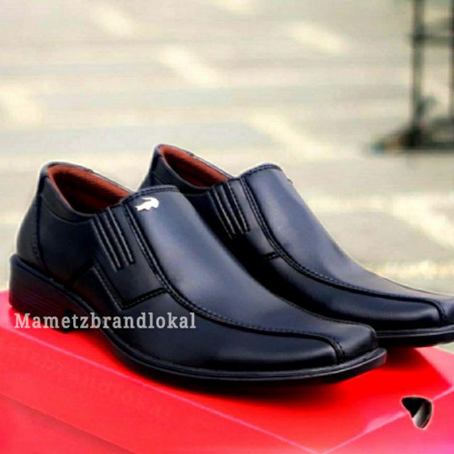 Best Product - Sepatu Pantofel Hitam Coklat Pria Tanpa Tali Pendek Kulit Swedian Formal Kerja Kantor-hitam