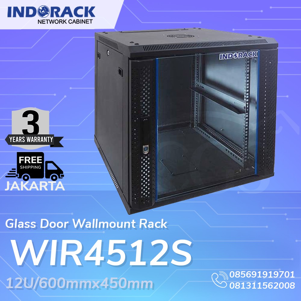 WIR4512S - 12U Wallmount Rack Depth 450mm Single Door 19&quot; - INDORACK