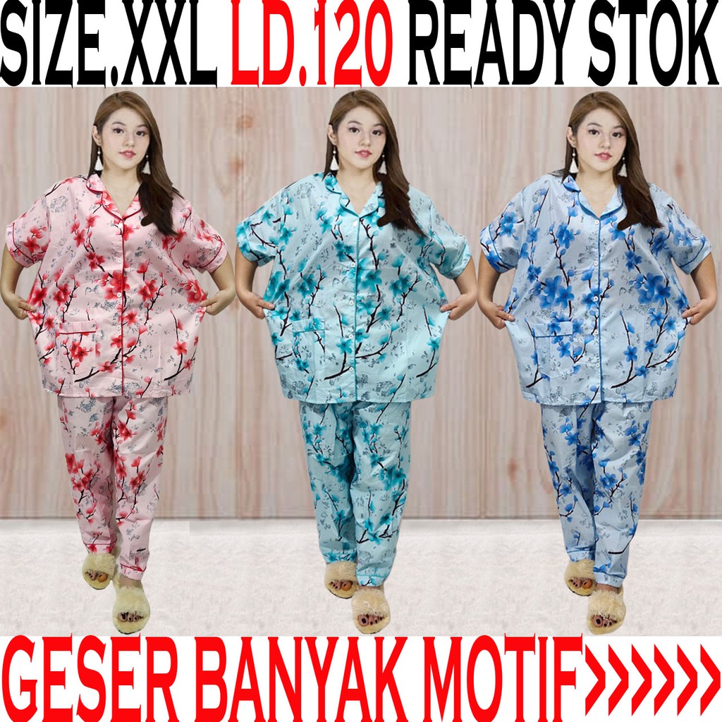 ISANNY PIYAMA SET CP JUMBO SIZE.XXL/MOTIF BUNGA MAWAR/PH0 H4N3Y/READY STOK