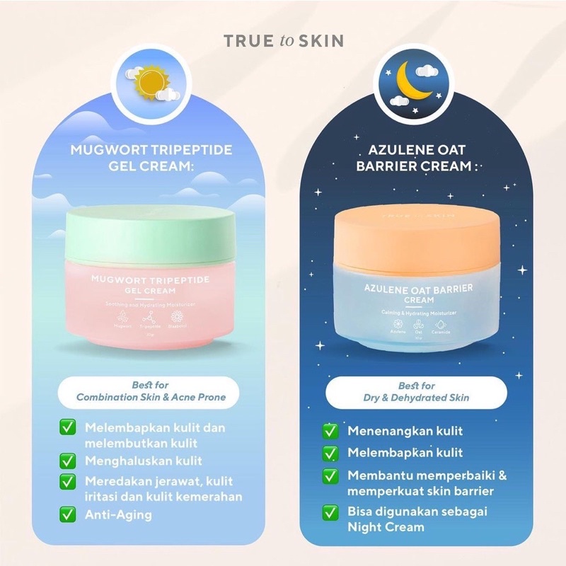 True To Skin Mugwort Tripeptide Gel Cream Azulene Oat Barrier 30 gr - Moisturizer Pelembab Soothing Hydrating Original COD