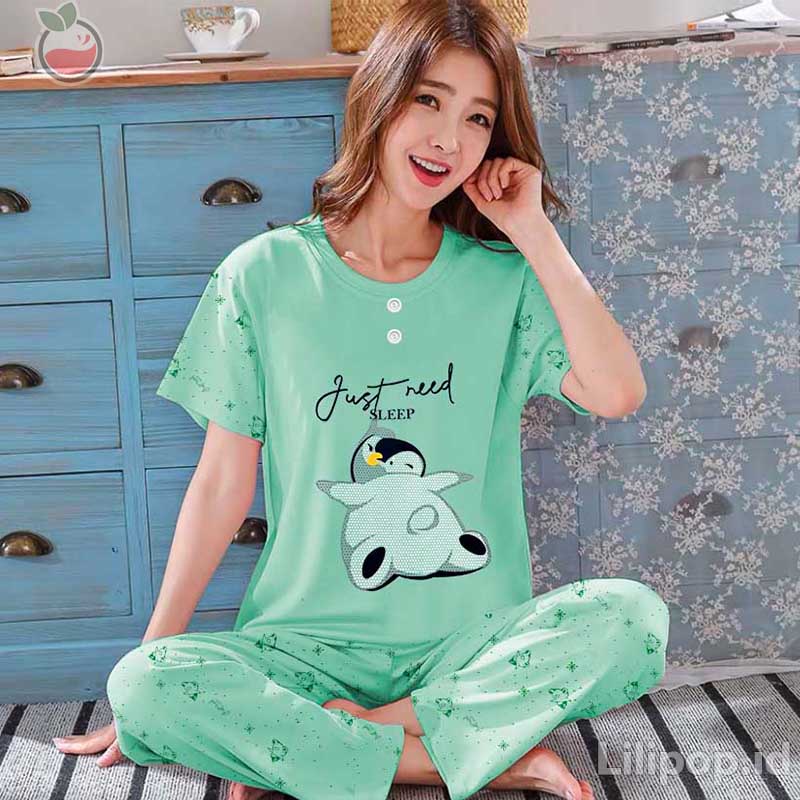 Lilipop.id  Baju Tidur Wanita CP Need Sleep Setelan Piyama BabyDoll Kaos Celana Panjang