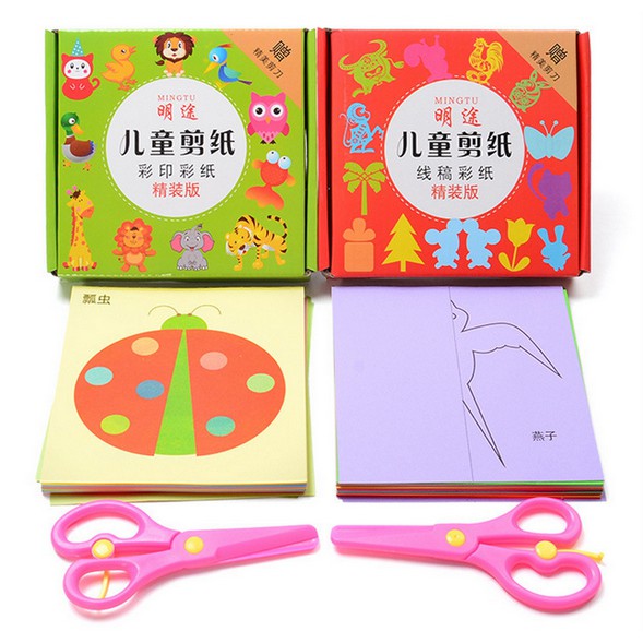 mainan edukasi menggunting kertas gambar, kertas berwarna, gunting anak mainan montessori