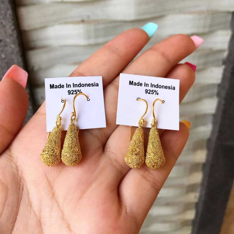 anting perak bali lapis emas model pasir