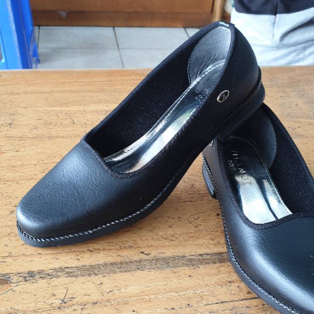 Sepatu Pantofel PDH Wanita Hak POLOS HITAM Tanpa Tali