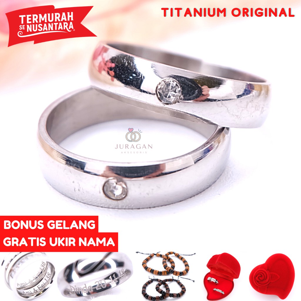 [UKIR NAMA + BOX HATI] Cincin Couple BUCIN Titanium M59 BONUS Gelang Couple