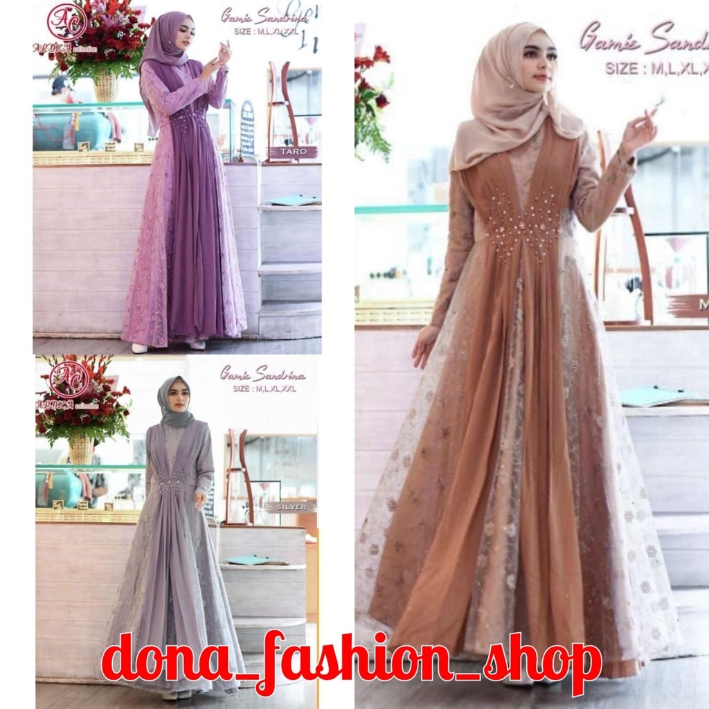 Gamis Sandrina / Gamis Tille Mutiara Handmade / Gamis Pesta Mewah / Gamis Kombinasi Selendang / Gami