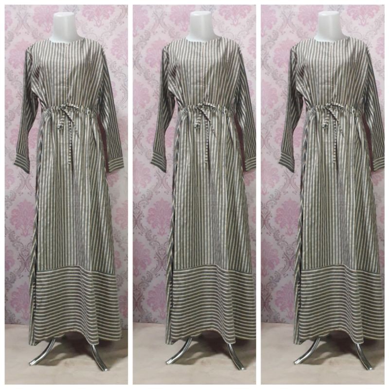 Gamis MURAH medan-Gamis motif liris abu-abu