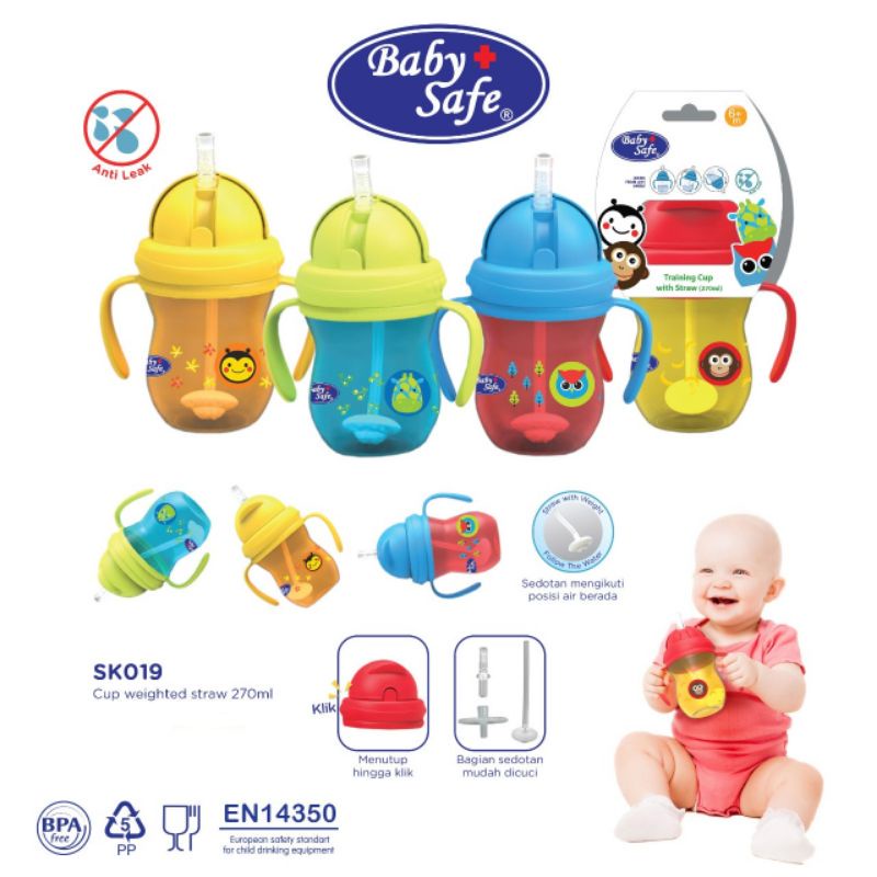 Baby Safe Training Cup With Straw 270ml SK019//Botol Minum Anak Sedotan