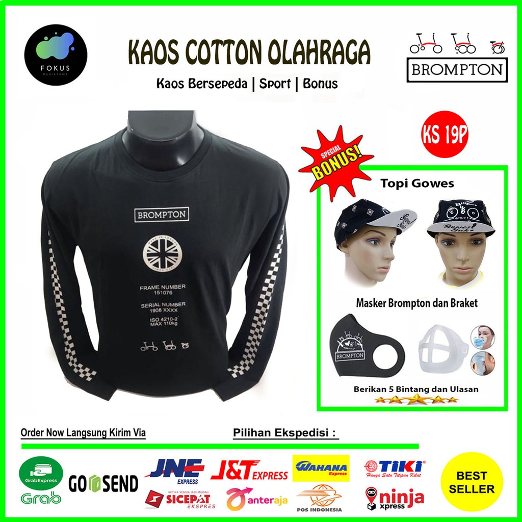 Kaos Sepeda Brompton Olahraga Tshirt Gowes Bersepeda - Hitam Sepeda Bendera