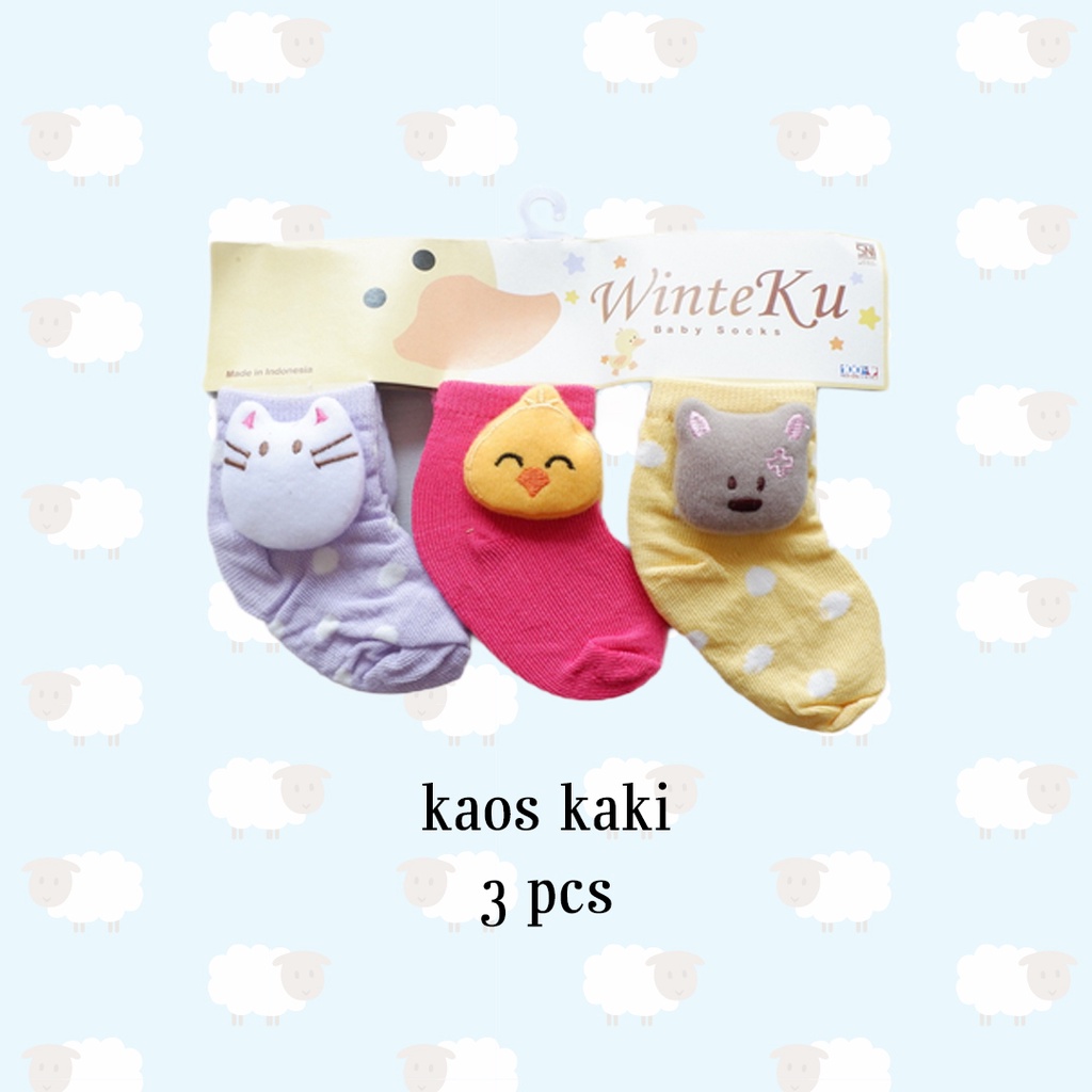 ISI 3 PASANG Winteku Baby Socks | Kaos Kaki Bayi 3D Boneka