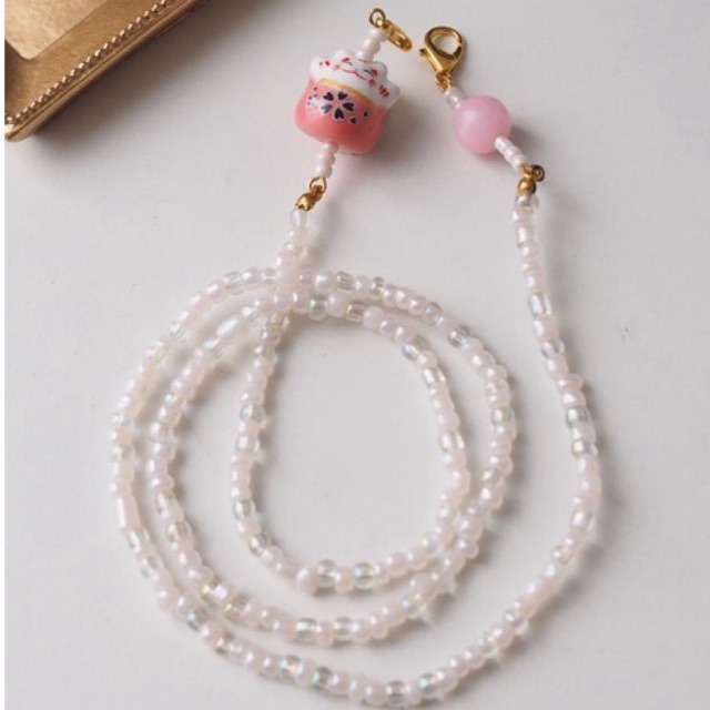 Missbigjill Accessories Momoiro Neko Beads Strap Mask
