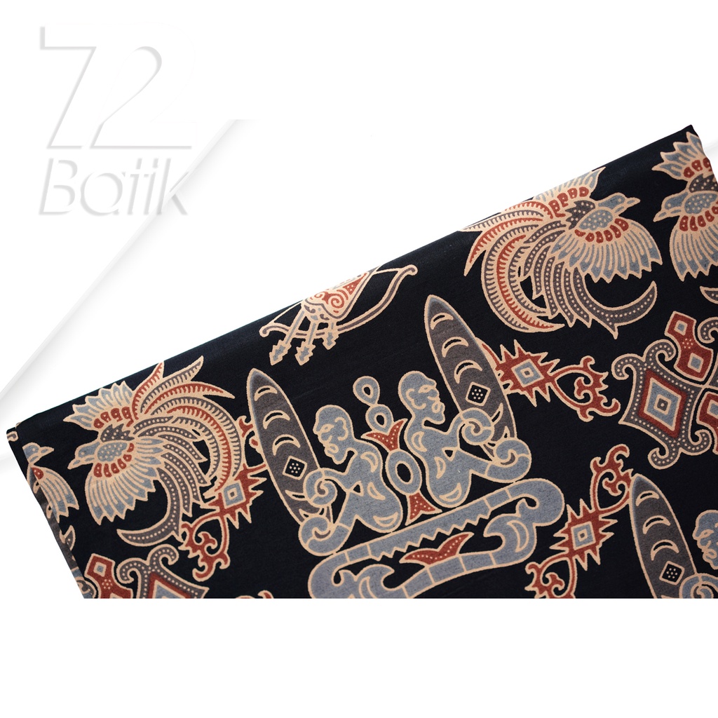 KAIN BATIK PREMIUM Bahan Katun Motif Burung Asmat Warna Hitam 721144 Cap 72 Jarik Jarit Samping Kebat Panjang Batik Katun Modern Premium Bahan Seragam Batik Pernikahan Kantor Keluarga Murah Kamen Jadi Batik Bali Lembaran