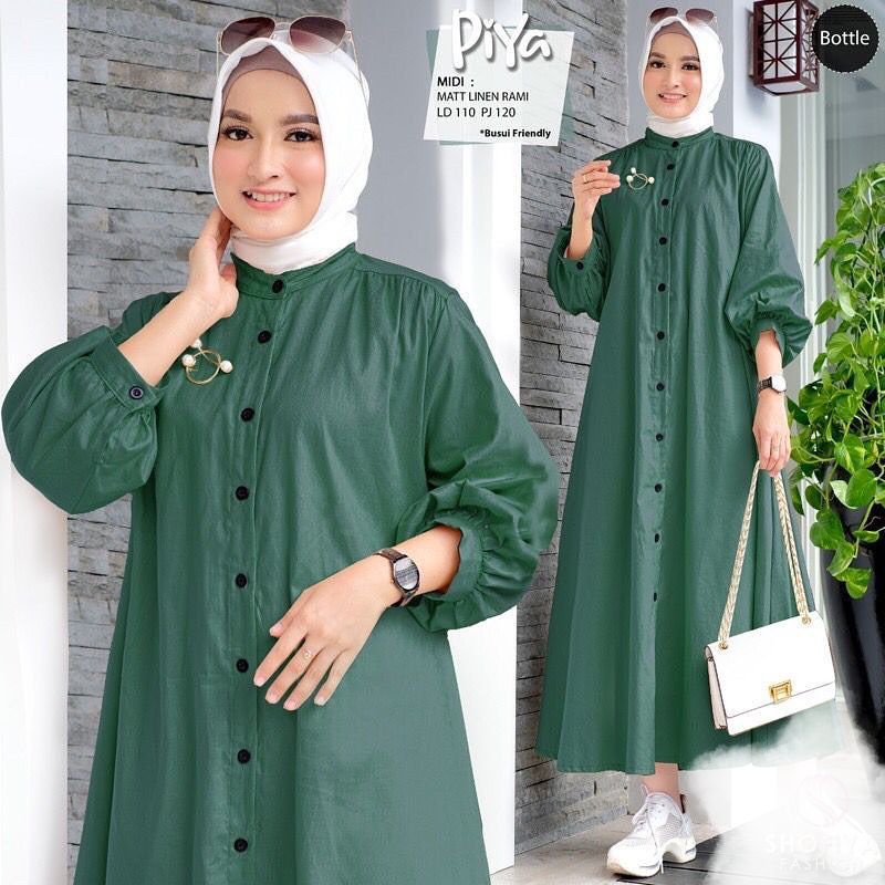 PIYA MIDI DRESS/DRESS TERBARU/MIDI DRESS LINEN RAMI/PAKAIAN WANITA MUSLIM KEKINIAN/COD BAYAR DI TEMPAT/FAR MOSLEMSTORE