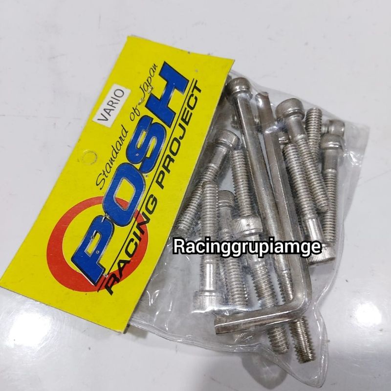 Baut Blok Mesin CVT Vario L Chrome Posh isi 14pcs + kunci L 1pcs