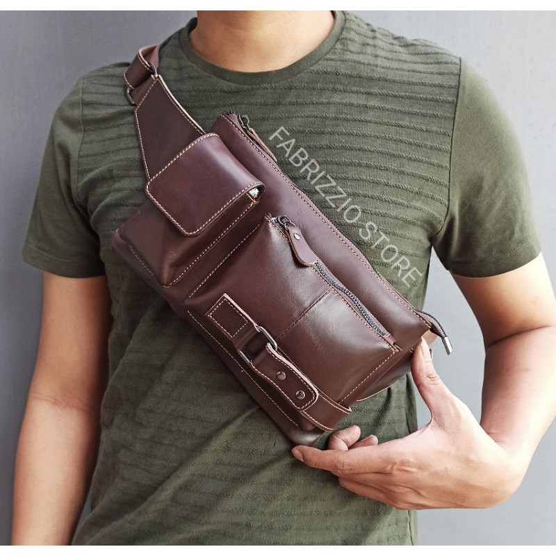 tas waistbag pinggang kulit asli