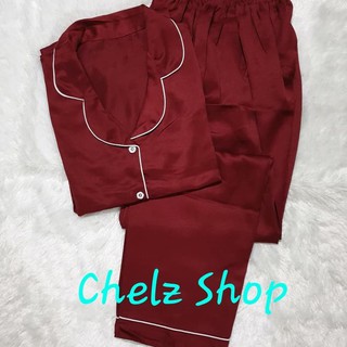  Baju  Tidur  Cewek Wanita Piyama Pajamas Satin  CP Maroon 