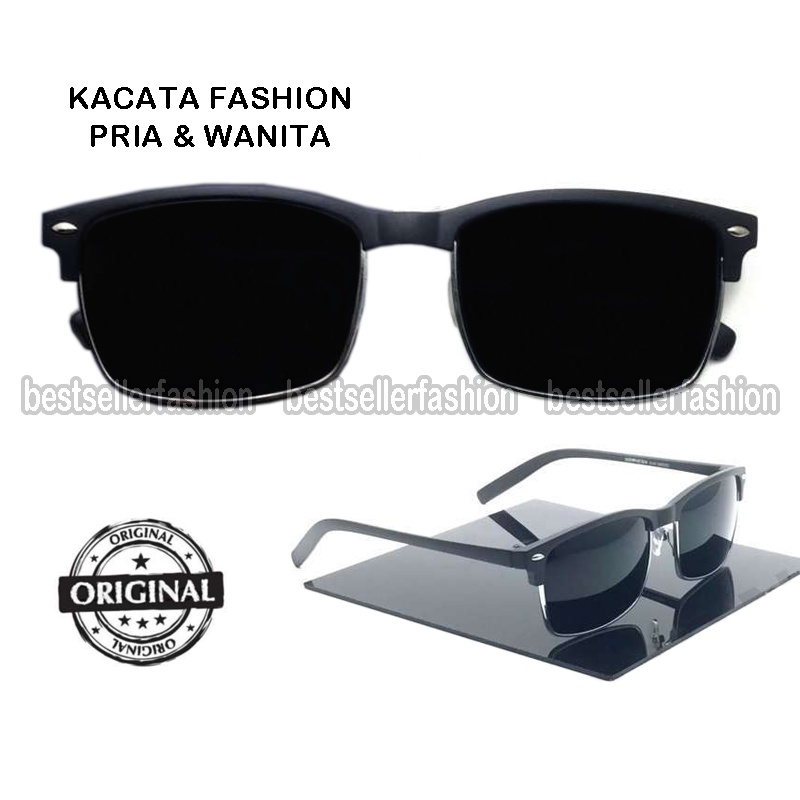 kacamata hitam pria Klasic Wanita Frame Doff Keren Hitam Anti Sinar UV Mengemudi Fashion Square Pria