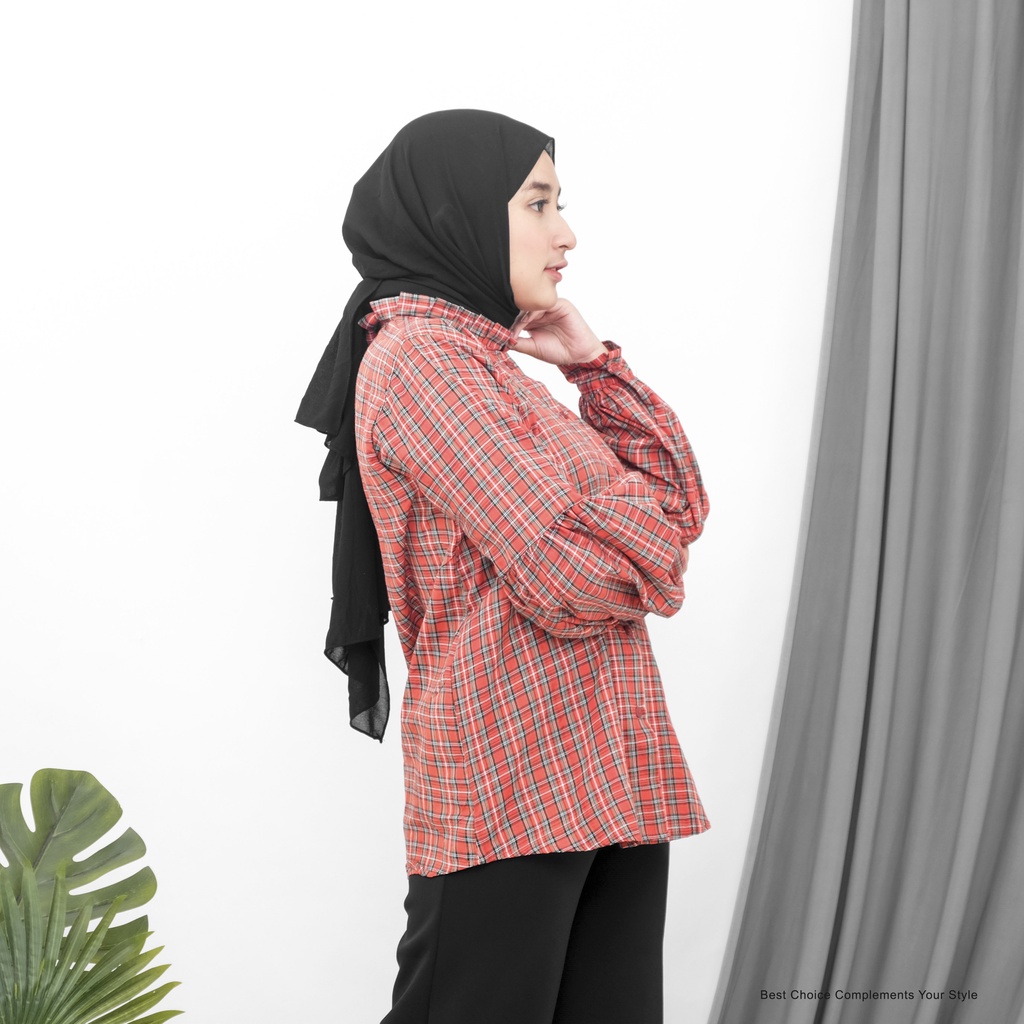 Elea Shirt Kemeja Basic Wanita Bahan Katun Shirt Motif by Mahyra