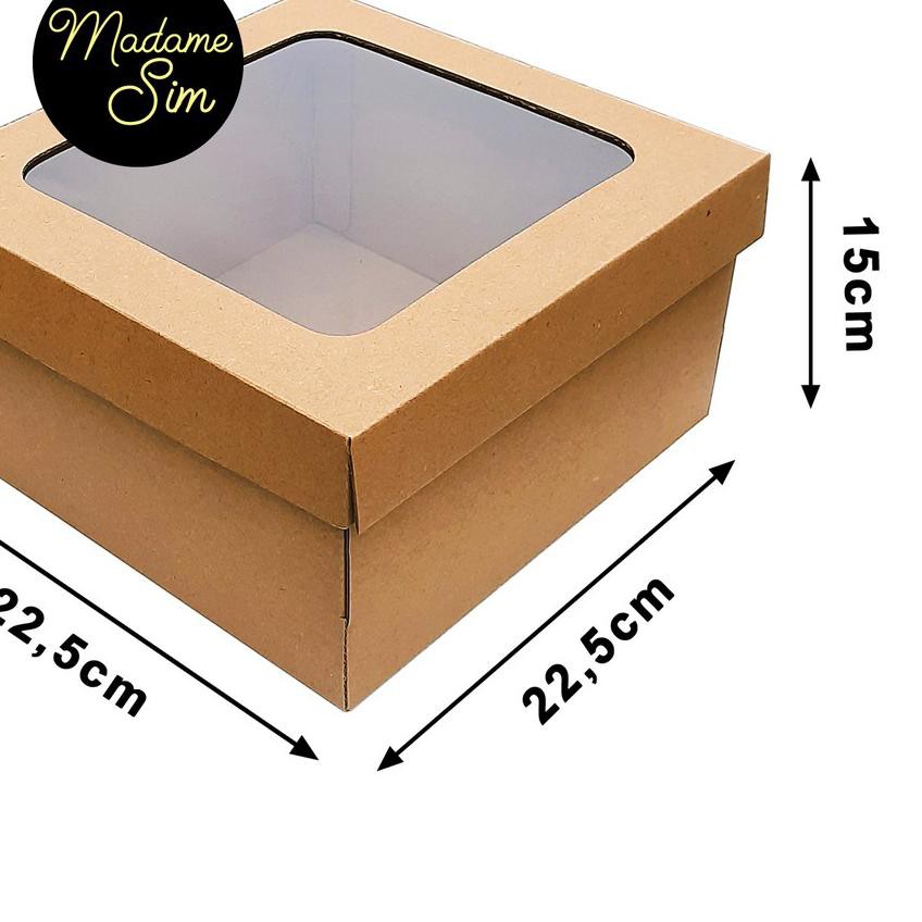 

➸ KOTAK KUE - CAKE BOX 22 x 22 x 15 CM - COKLAT + JENDELA (ISI 10 PCS) ✲