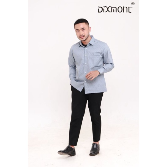 Dixmont Kemeja Pria Basic Formal Motif Lengan Panjang Hem ML01821