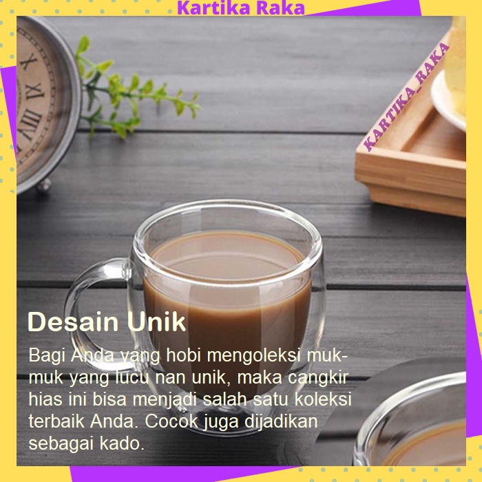 KR Gelas Kopi Tahan Panas Double Wall Glass Round Kaca Estetik Gelas Unik Gagang Beling Cafe Aesthetic Teh Susu