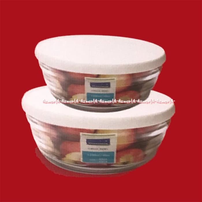 dzw254 Glasslock Cicle Bowl Food Storage Container Kotak Makanan Tutup 2pcs