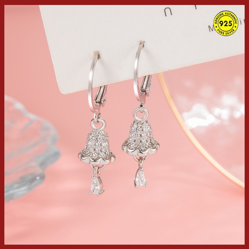 Anting Klip Bahan S925 Silver Aksen Berlian Gaya Korea Retro Untuk Wanita