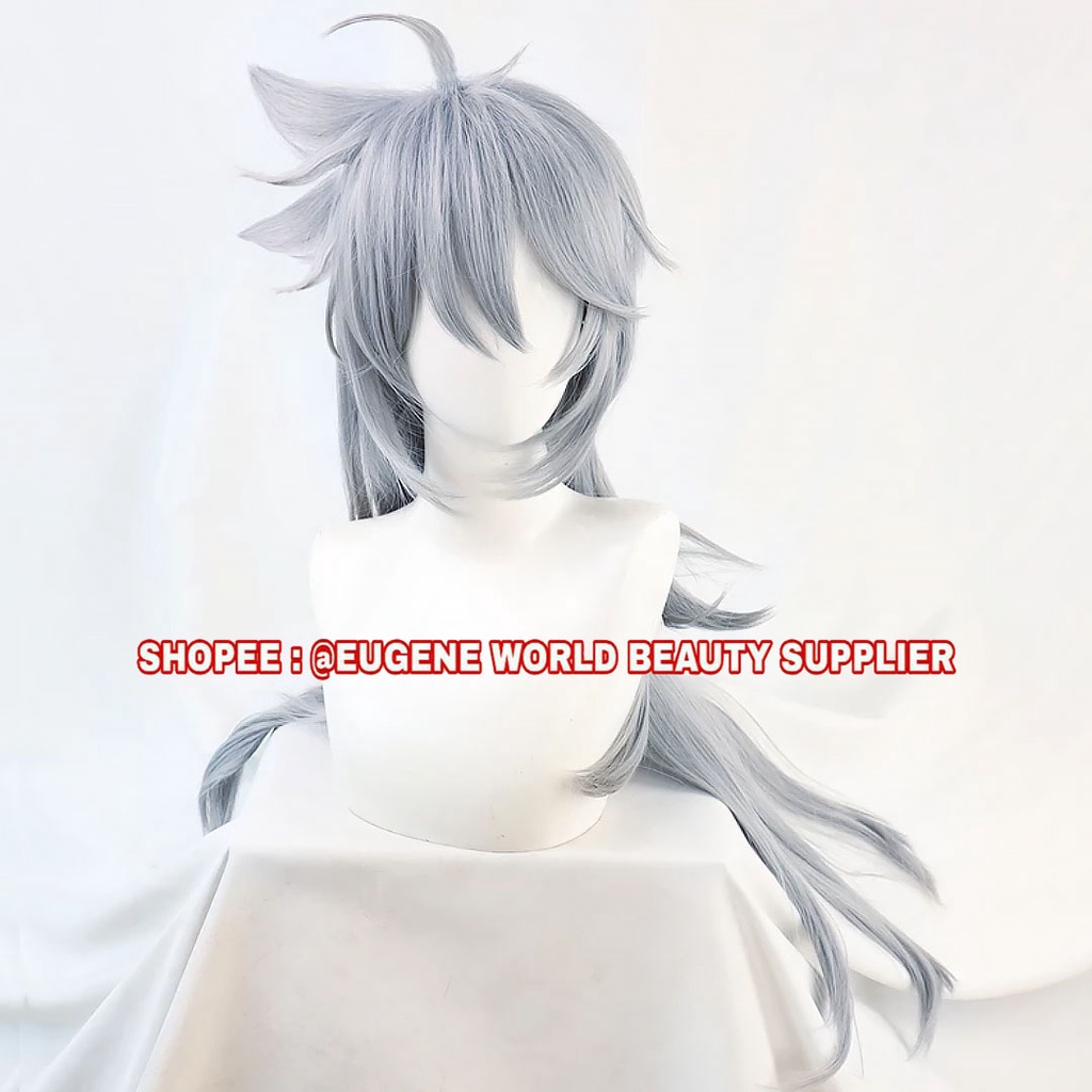 READY STOCK - WIG RAZOR WIG COSPLAY GAME GENSHIN IMPACT WIG COWO COWOK PRIA PANJANG LURUS GREY ABU A