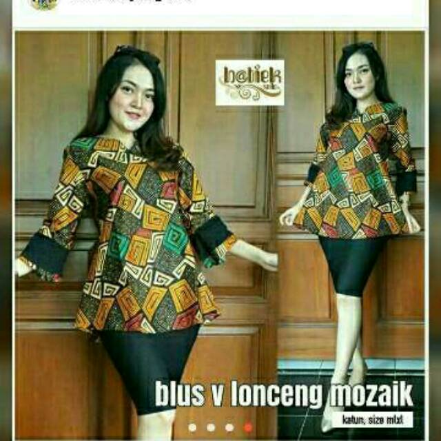 BLOUSE V LONCENG MOZAIK BATIK ABSTRAK ATASAN BAJU KERJA KANTOR SERAGAM WANITA PKK ARISAN KELUARGA