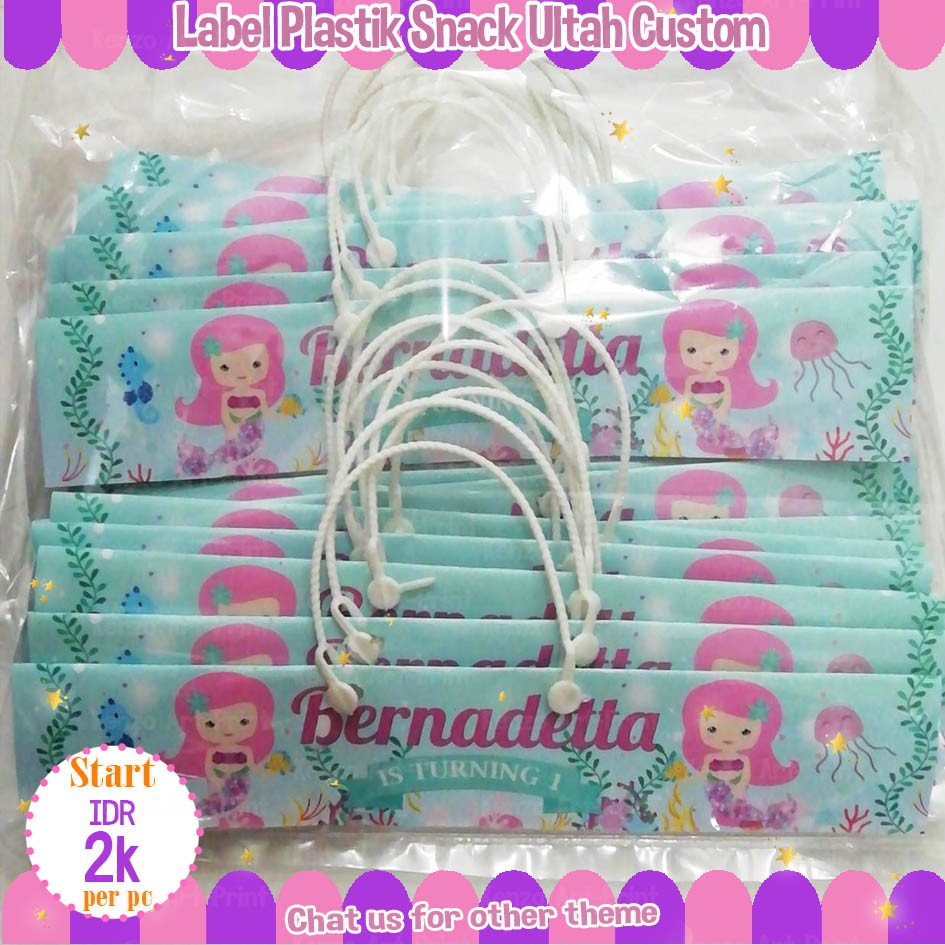 

Label Plastik Snack Ultah Custom, Plastik Label Ulang Tahun, Label Kemasan Snack Mermaid
