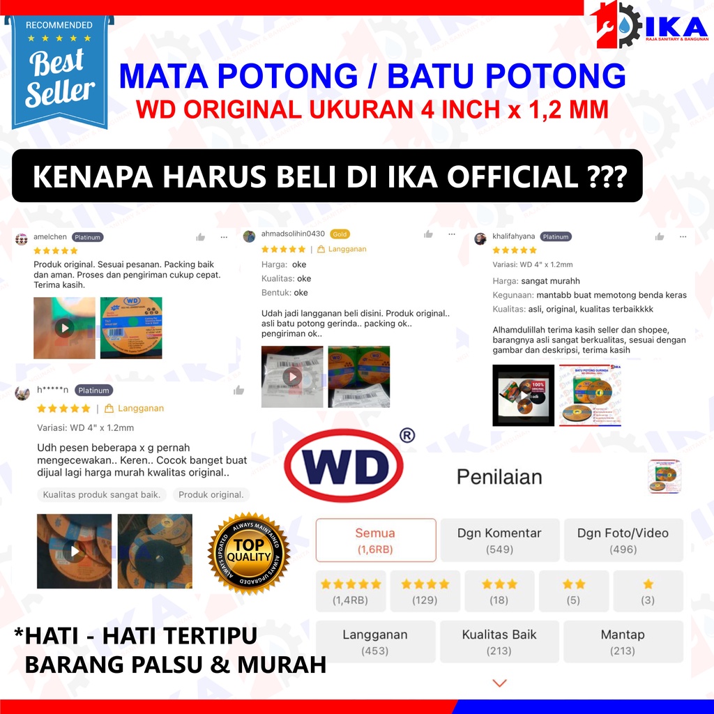 batu gurinda gerinda potong besi mata cutting wheel WD 4 x 1,2 asli Mata Gerinda POTONG 4&quot; WD / Mata Batu Gerinda POTONG WD 4 Inch - Cutting Wheel Grinda Gurinda WD