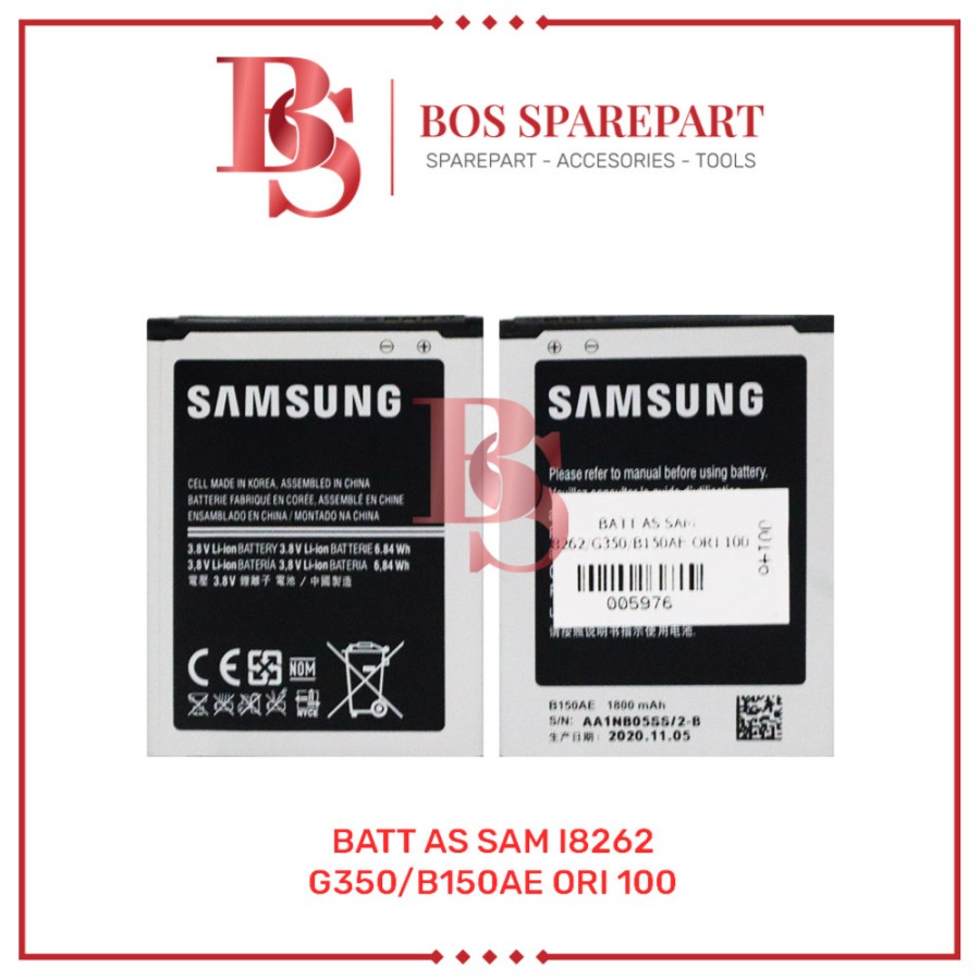 BATTERY AS SAMSUNG I8262 / G350 / B150AE ORI 100 / BATERAI / BATRE