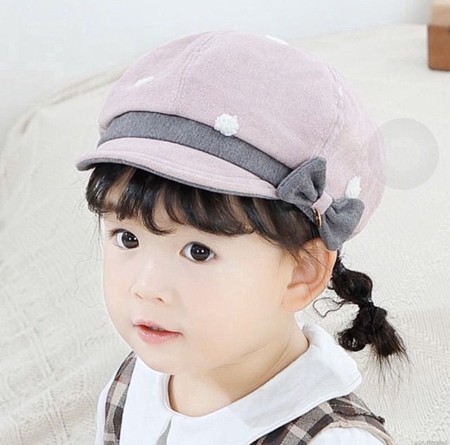 Topi Beret Motif Pita Polkadot Gaya Retro Klasik untuk Balita / Anak Perempuan