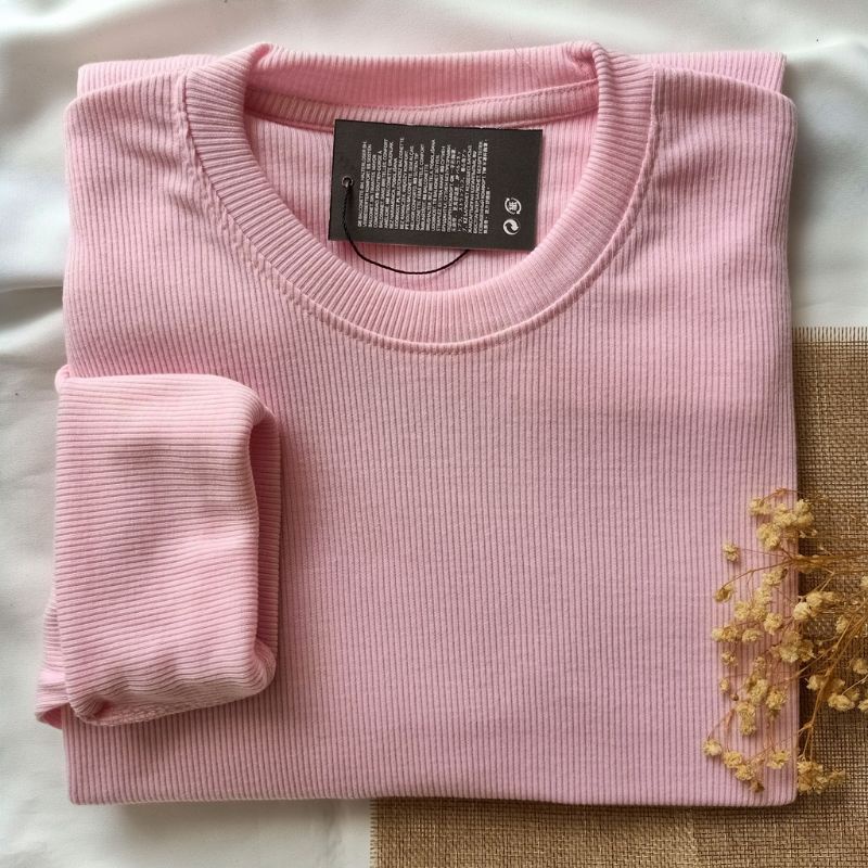 KAOS RIB COTTON Cabut jarum lengan panjang/fashion wanita/bahan katun/adem
