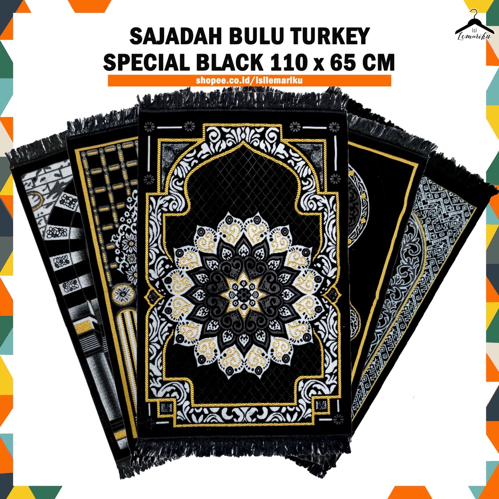 Sajadah Bulu Turkey Uk. Besar Hitam Color KISWAH BLACK Series SJ-ARMN