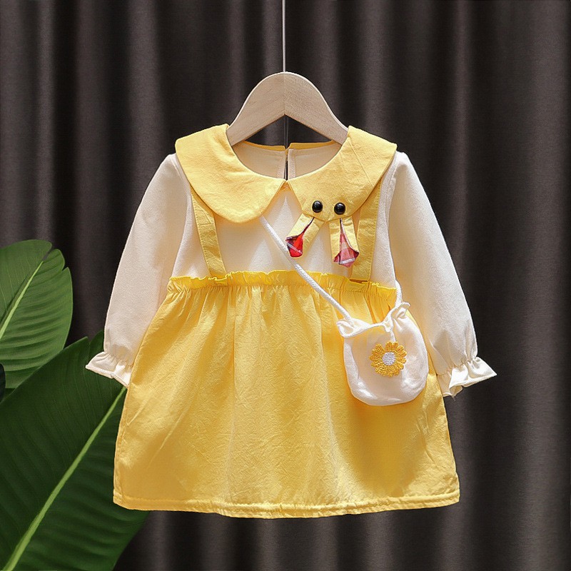 Cherry COD Dress Tunik Anak Import + Pouch / Dress Anak Cewek Lengan Panjang/ Gaun Anak / Baju Anak Perempuan D28