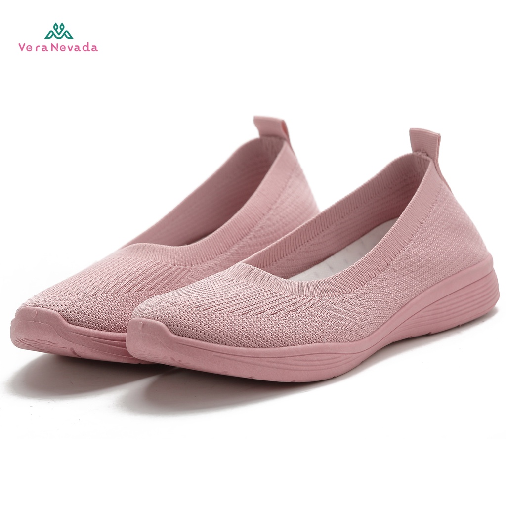 Vera Nevada Sepatu FlyKnit Flat Slip On Wanita Shoes A02-PINK