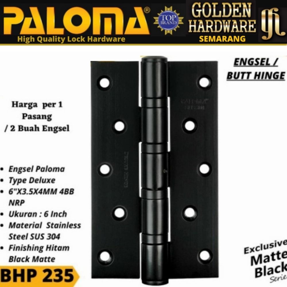 ENGSEL PINTU BLACK PALOMA BHP 235 DLX 6"X3,5"X4MM 4BB HITAM SUS 304