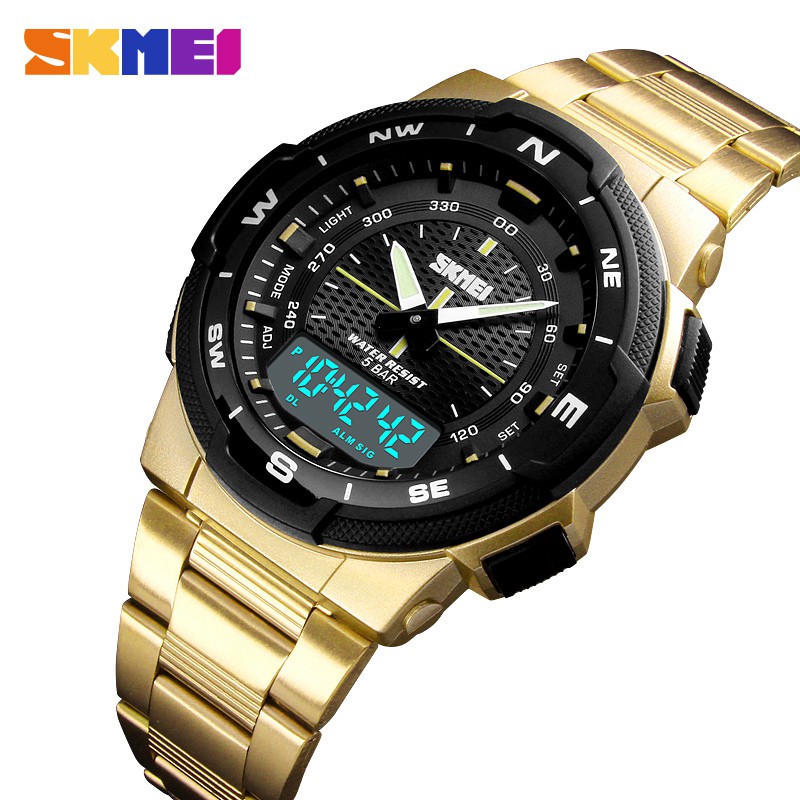 Jam Tangan Pria Digital Analog Skmei 1370 Gold Water