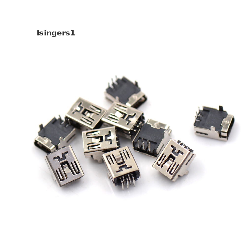 (lsingers1) 10pcs Konektor Soket PCB Mini USB Female 5 Pin Tipe B Right Angle 2 Kaki DIY