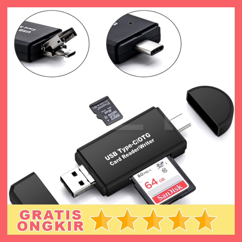 Grab Medan Memory Card Reader OTG 3 in 1 USB Type C + USB Type A + Micro USB - YC320 Hitam MOSU