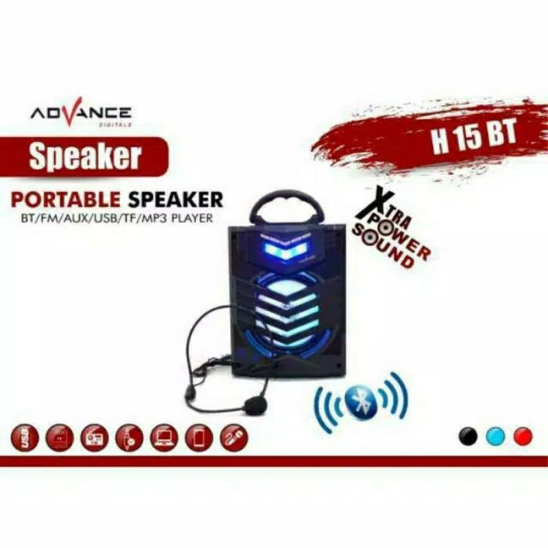 ADVANCE SPEAKER PORTABLE BLUETOOTH H15BT free mic bando